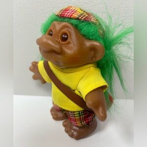 Vintage DAM Mini Plaid Outfit Mini Troll Doll Golfer with Green Hair